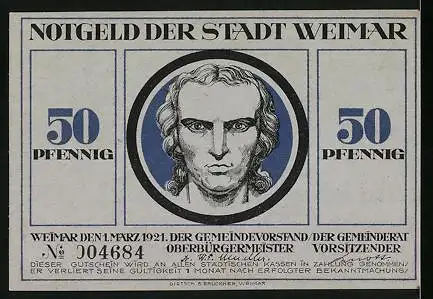 Notgeld Weimar 1921, 50 Pfennig, Menschen träumen von besseren Zeiten