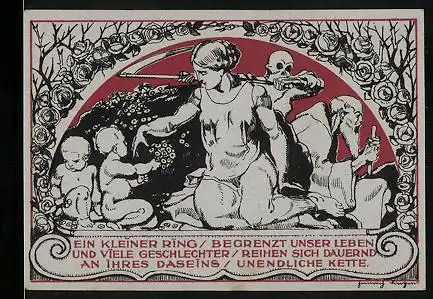 Notgeld Weimar 1921, 50 Pfennig, Mutter mit ihren Kindern, alter Mann und der Tod mit seiner Sense