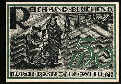 Notgeld Gera-Reuss 1921, 50 Pfennig, Frauen beim rastlosen Weben