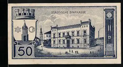 Notgeld Freiburg i. Schl. 1920, 50 Pfennig, Das Rathaus und die Städtische Sparkasse