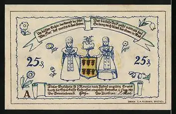Notgeld Scheessel 1921, 25 Pfennig, Ortspartie mit einer Kirche