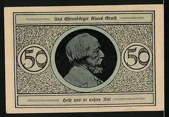 Notgeld Heide, 50 Pfennig, Ehrenbürger Klaus Groth