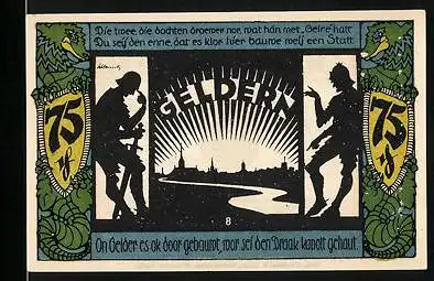 Notgeld Geldern 1921, 75 Pfennig, Die Stadt entstand, wo der Drache geschlagen wurde