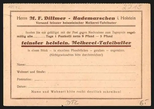 AK Hademarschen i. Holstein, M. F. Dittmer, Versand von holsteinischer Molkerei-Tafelbutter