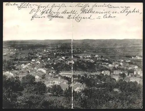 Klapp-AK Raimbach i. L., Ortsansicht aus der Vogelschau