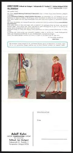 Klapp-AK Fellbach bei Stuttgart, Fabrikation von Kinderartikeln Adolf Kuhn, Falkenstrasse 12, Reklame für Kinderbesen