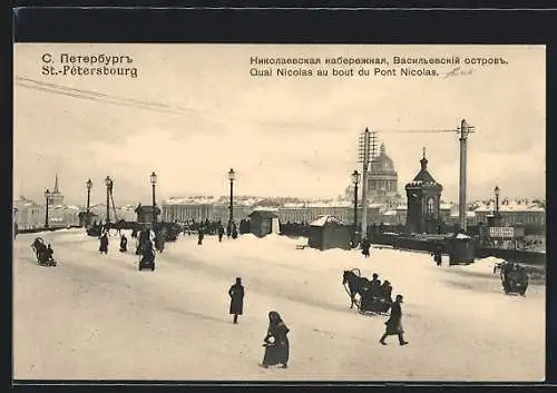 AK St. Pétersbourg, Quai Nicolas au bout du Pont Nicolas