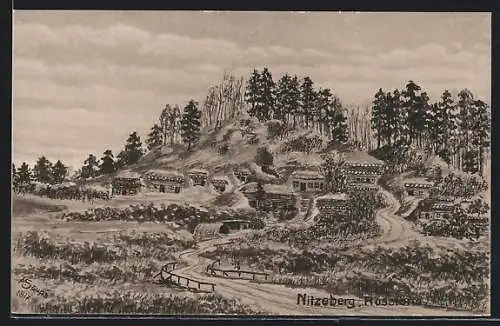 Künstler-AK Nitzeberg, Kleine Ortschaft am Hügel