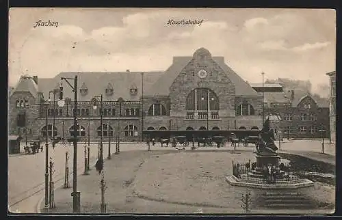 AK Aachen, Hauptbahnhof mit wartenden Kutschen