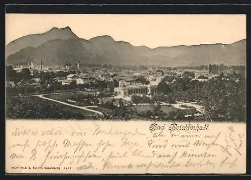 AK Bad Reichenhall, Ortsansicht vor Bergpanorama