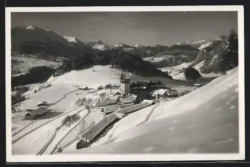 AK Wasach bei Oberstdorf, Ortsansicht im Winter mit Schnee