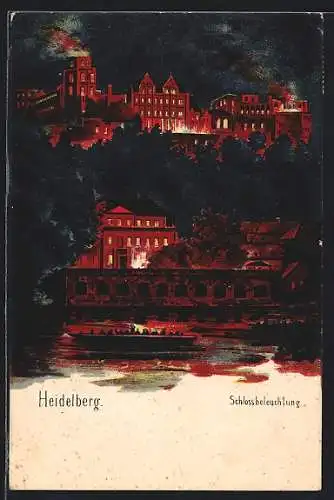 AK Heidelberg, Schlossbeleuchtung bei Nacht