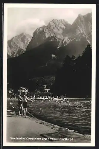 AK Obergrainau, Schwimmbad gegen das Wettersteingebirge