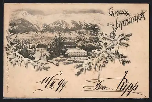 AK Innsbruck, Teilansicht mit Kirche im Schnee