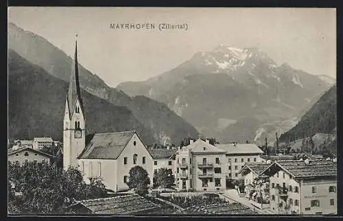 AK Mayrhofen, Ortsansicht mit Kirche