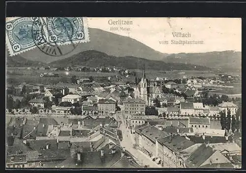 AK Villach, Teilansicht mit Gerlitzen vom Stadtpfarrturm aus