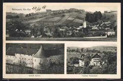 AK Gallspach, Schloss Zeileis, Pension Sonnenhof, Totalansicht