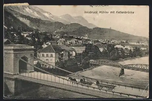 AK Innsbruck-Mühlau, Teilansicht mit Kettenbrücke