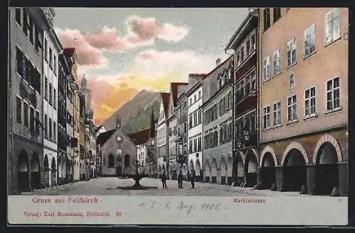 AK Feldkirch, Marktstrasse mit Geschäft und Brunnen
