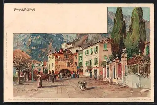 Künstler-AK Manuel Wielandt: Porlezza, Strassenpartie mit Passanten