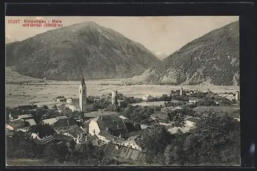 AK Mals /Vintschgau, Ortsansicht mit Ortler