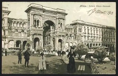 AK Mailand, Strassenbahn an der Galleria Vittorio Emanuele