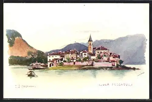 Künstler-AK Isola Pescatori, Blick zur Insel