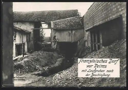Riesen-AK Französisches Dorf vor Reims mit Laufgraben nach der Beschiessung