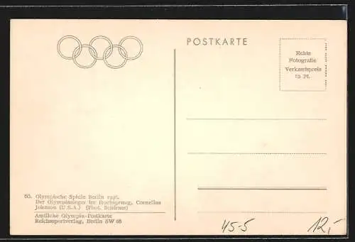 AK Berlin, Olympische Spiele 1936, C. Johnson Sieger im Hochsprung