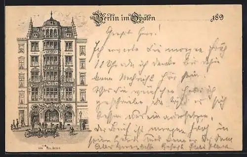 Vorläufer-Lithographie Berlin, 1890, Gasthaus und Brauerei zum Spaten