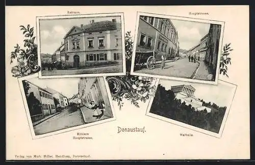 AK Donaustauf, Hauptstrasse, Rathaus, Walhalla