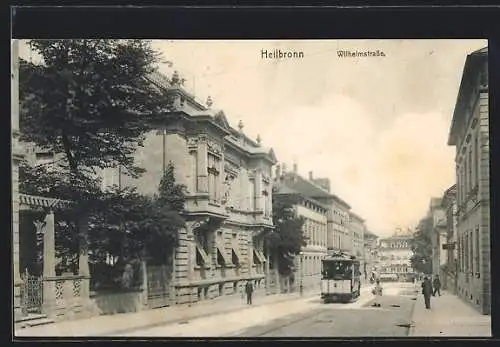 AK Heilbronn, Blick auf Wilhelmstrasse mit Strassenbahn