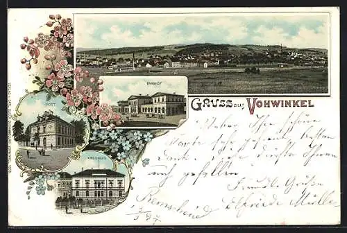 Lithographie Vohwinkel, Kreishaus, Post, Bahnhof