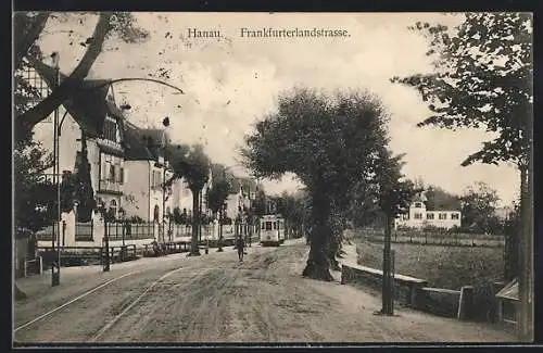 AK Hanau, Strassenbahn in der Frankfurterlandstrasse