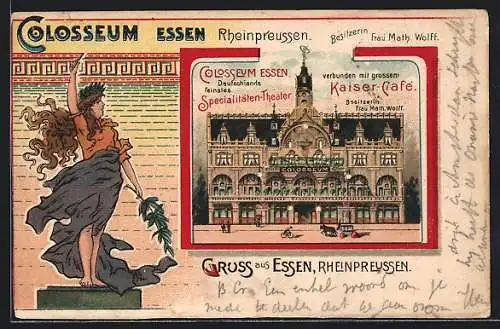 Lithographie Essen / Ruhr, Kaiser-Café und Specialitäten-Theater