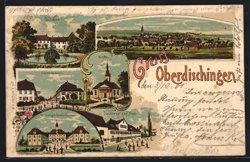 Lithographie Oberdischingen, Gasthaus zur Post, Herrengasse, Vormaliges Kanzleigebäude