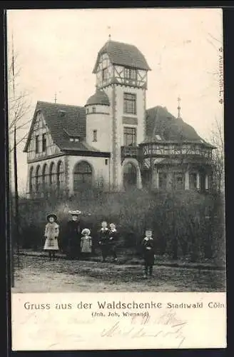 AK Köln-Lindenthal, Kinder vor dem Gasthaus Waldschenke im Stadtwald