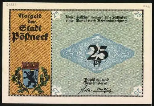Notgeld Pössneck, 25 Pfennig, Alte Gerberhäuser