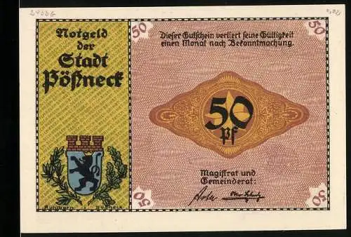 Notgeld Pössneck, 50 Pfennig, Eine Reihe von Kakao-Mühlen