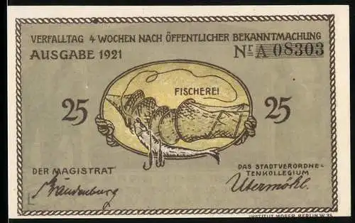 Notgeld Plön 1921, 25 Pfennig, Die Altstadt und die Fischerei