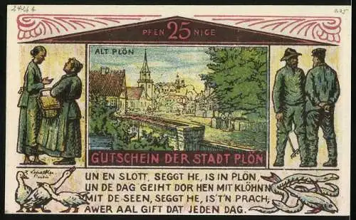 Notgeld Plön 1921, 25 Pfennig, Die Altstadt und die Fischerei