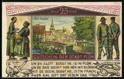 Notgeld Plön 1921, 25 Pfennig, Die Fischerei und die Altstadt
