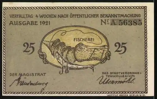 Notgeld Plön 1921, 25 Pfennig, Die Fischerei und die Altstadt