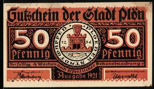 Notgeld Plön 1921, 50 Pfennig, Buthue zieht mit 600 Sachsen nach Plön
