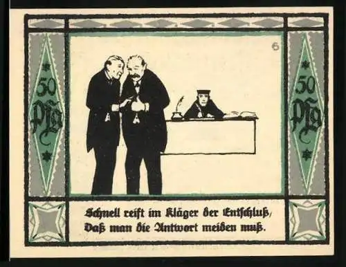 Notgeld Mülsen-St. Jacob 1921, 50 Pfennig, Ein Kläger vor Gericht
