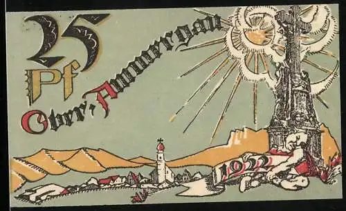 Notgeld Oberammergau 1921, 25 Pfennig, Wegkreuz vor der Ortschaft