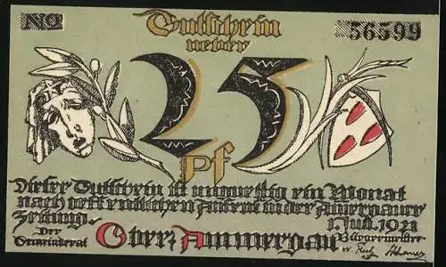 Notgeld Oberammergau 1921, 25 Pfennig, Wegkreuz vor der Ortschaft