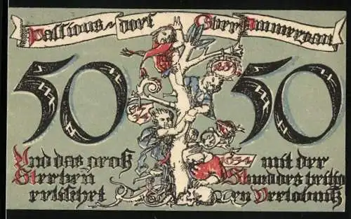 Notgeld Oberammergau 1921, 50 Pfennig, Gesamtansicht gegen die Berge