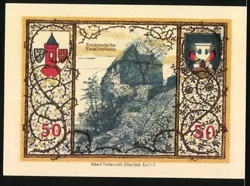Notgeld Westerburg 1920, 50 Pfennig, Das Irmtrautsche Vasallenhaus