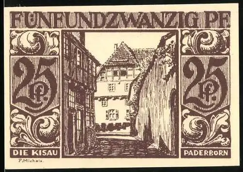 Notgeld Paderborn 1921, 25 Pfennig, Silhouettte der Stadt, Die Kisau